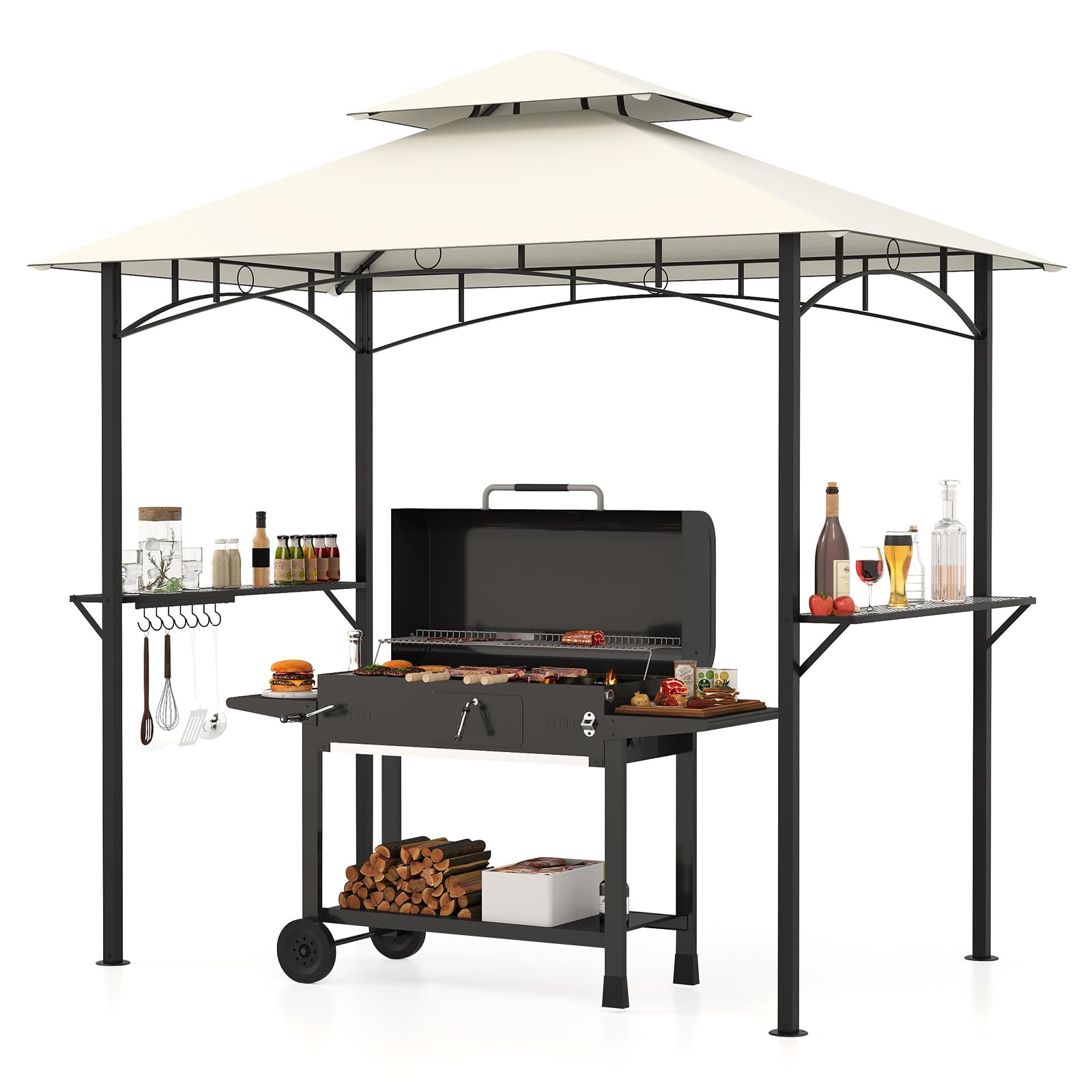 Tangkula 8x5 Ft Grill Gazebo, 2-Tier Barbecue Gazebo with 2 Shelves